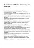 Texas Manicurist Written State Board Test 2025&sol;2026 NEWEST ACTUAL EXAM COMPLETE QUESTIONS AND CORRECT DETAILED ANSWERS &lpar;VERIFIED ANSWERS&rpar; &vert;ALREADY GRADED A&plus;&vert;&vert;BRAND NEW&excl;&excl;