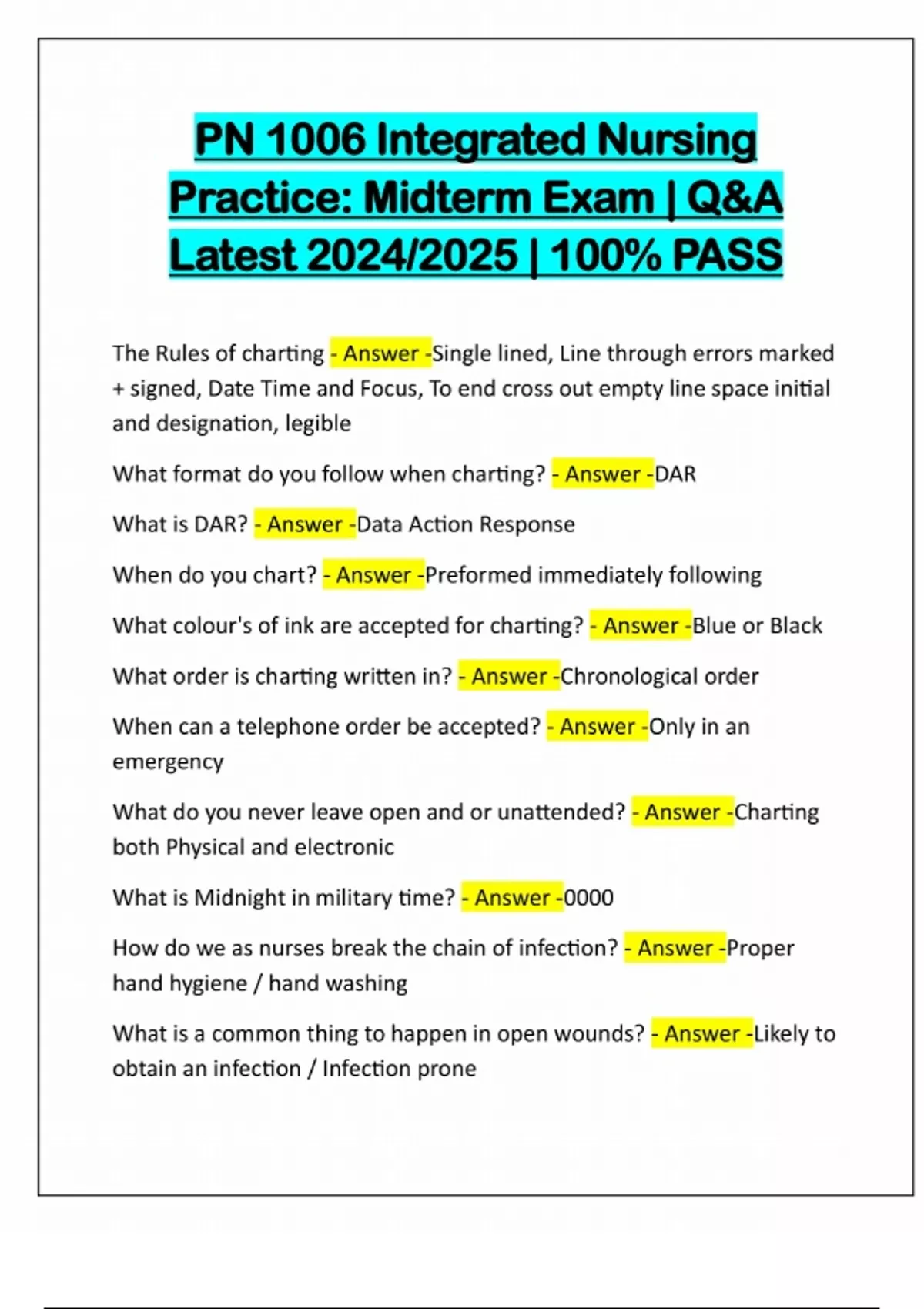 PN 1006 Integrated Nursing Practice: Midterm Exam | Q&A Latest 2024/ ...