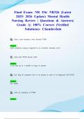 Final Exam&colon; NR 326&sol; NR326 &lpar;Latest 2025&sol; 2026 Update&rpar; Mental Health Nursing Review &vert; Questions & Answers&vert; Grade A&vert; 100&percnt; Correct &lpar;Verified Solutions&rpar;- Chamberlain