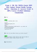 Exam 1&colon; NR 326&sol; NR326 &lpar;Latest 2025&sol; 2026 Update&rpar; Mental Health Nursing Review &vert; Questions & Answers&vert; Grade A&vert; 100&percnt; Correct &lpar;Verified Solutions&rpar;- Chamberlain