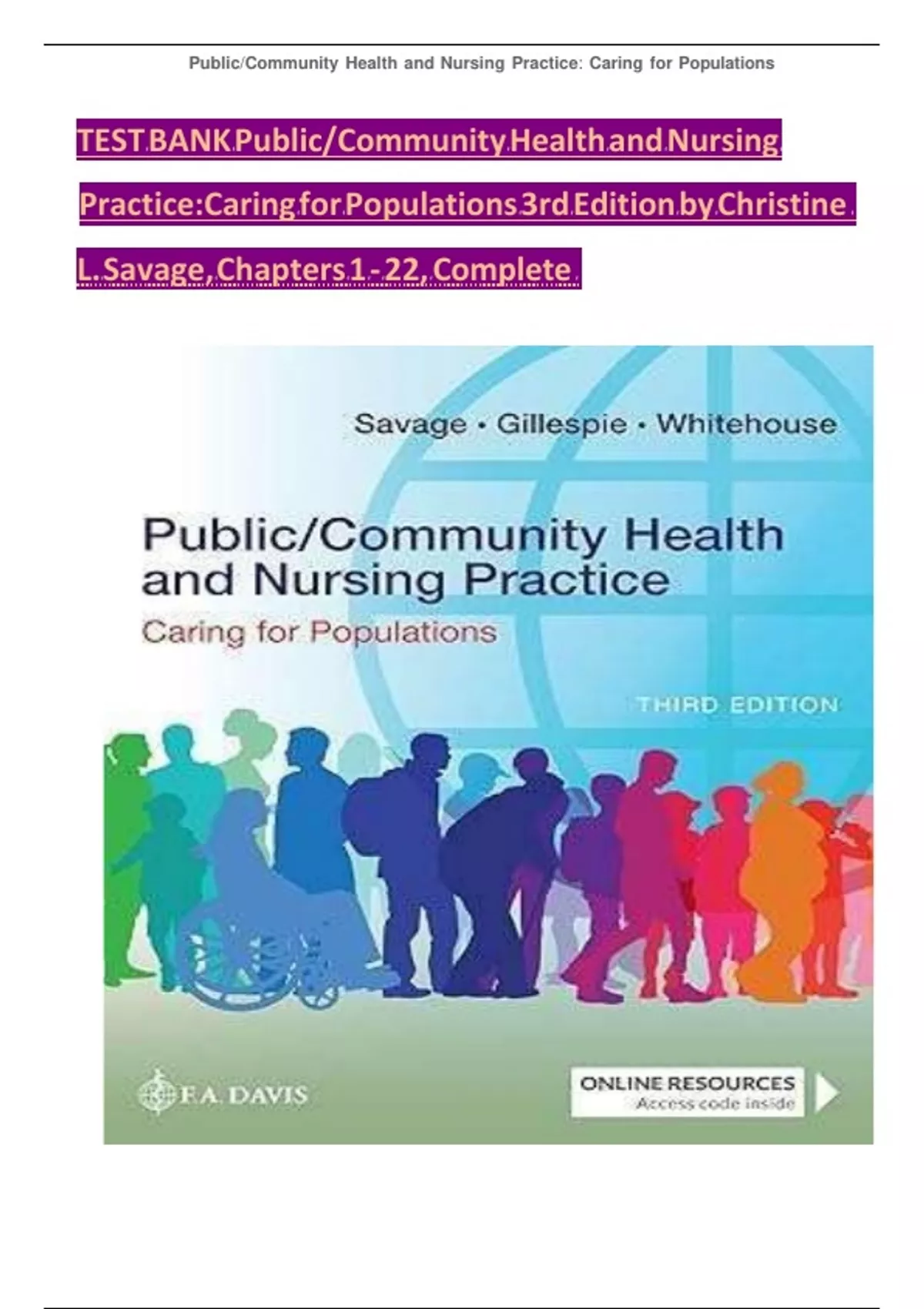 TEST BANK For Public / Community Health and Nursing Practice: Caring ...