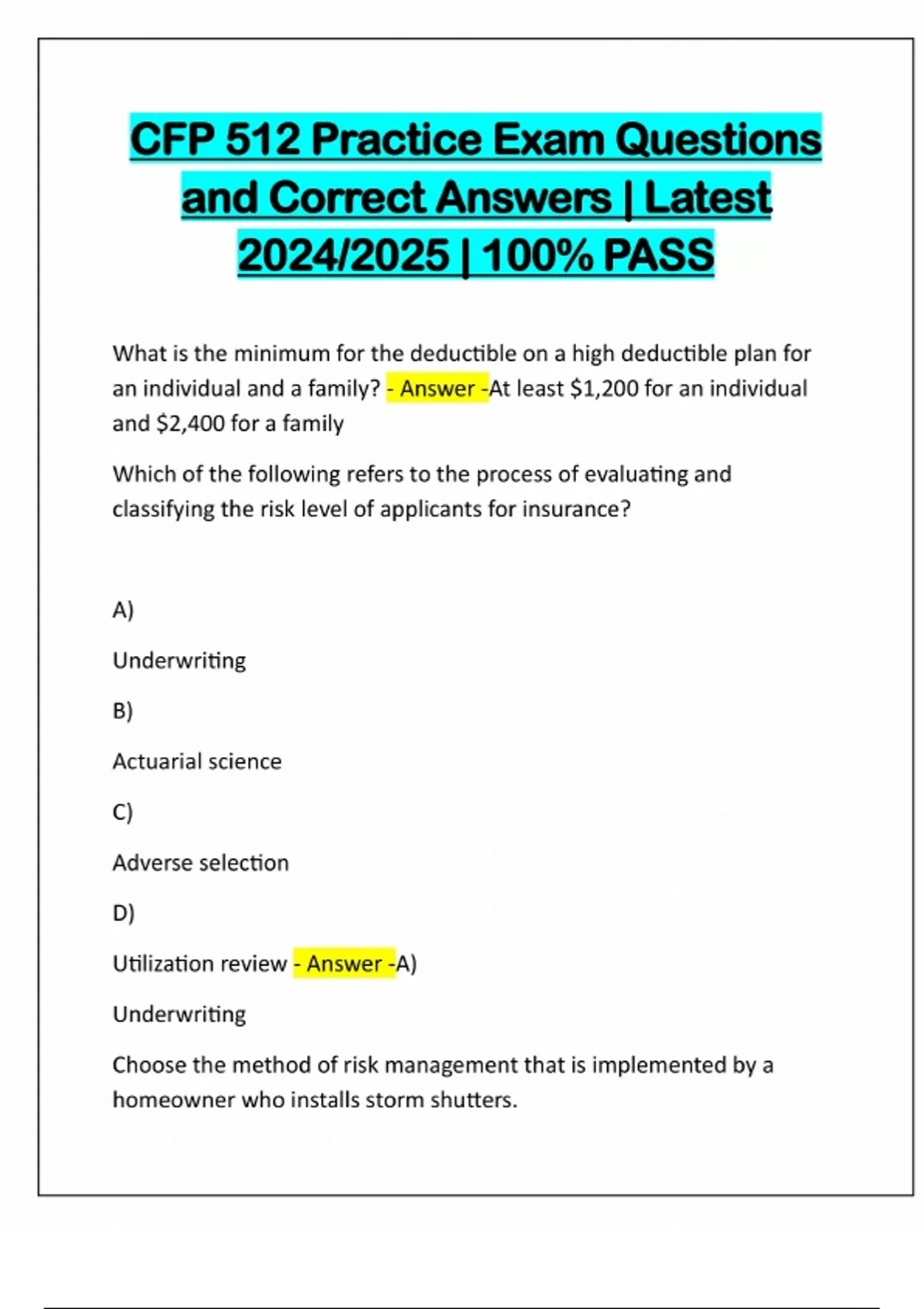 CFP 512 Practice Exam Questions and Correct Answers | Latest 2024/2025 ...
