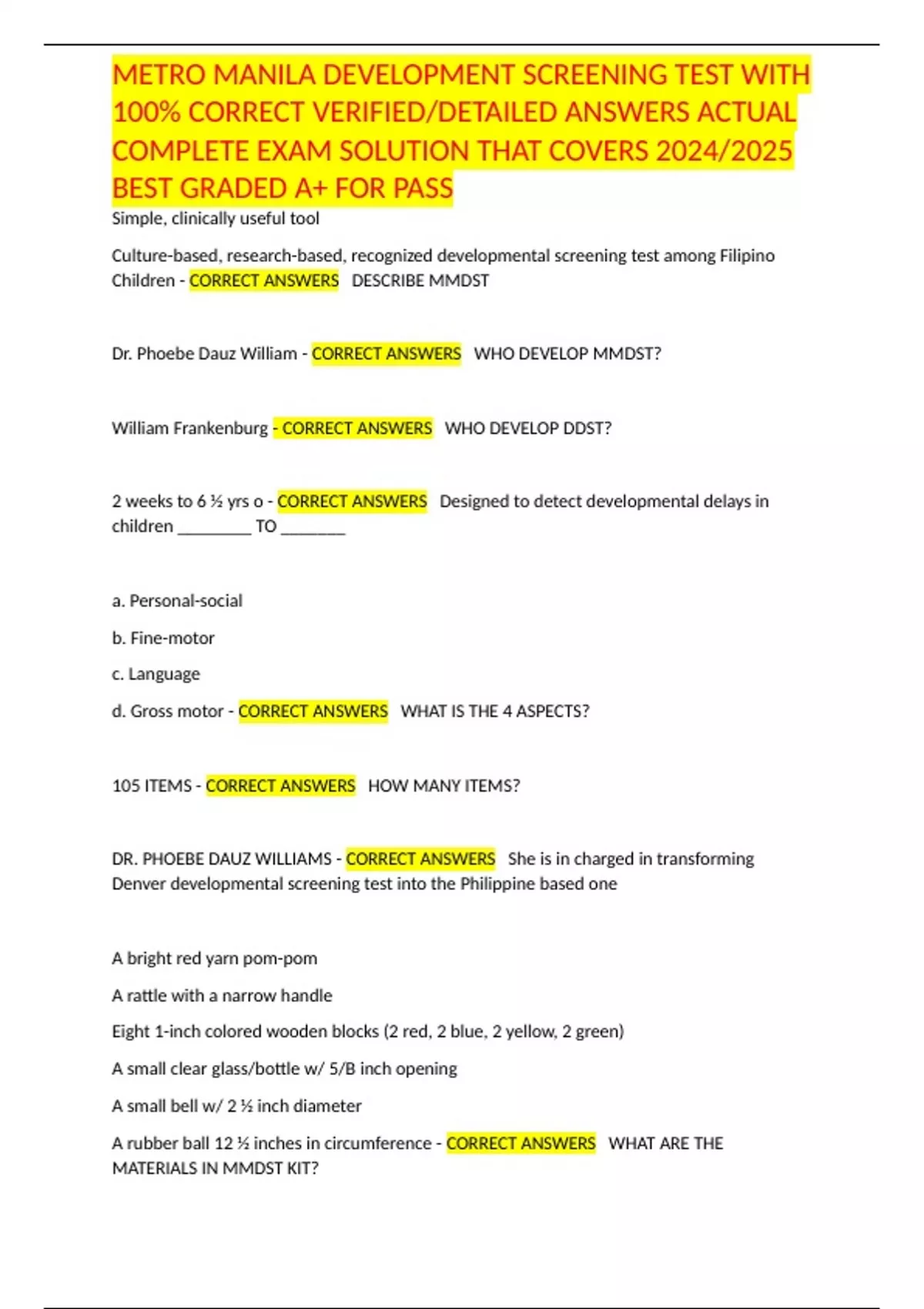 METRO MANILA DEVELOPMENT SCREENING TEST WITH 100% CORRECT VERIFIED ...