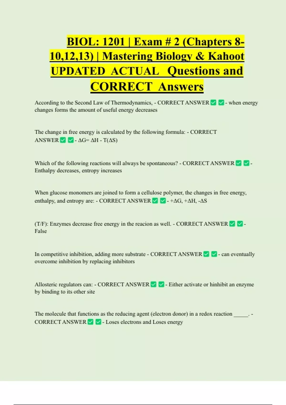 BIOL: 1201 | Exam # 2 (Chapters 8- 10,12,13) | Mastering Biology ...