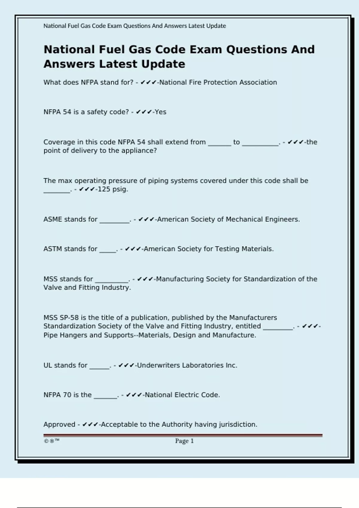 National Fuel Gas Code Exam Questions And Answers Latest Update ...