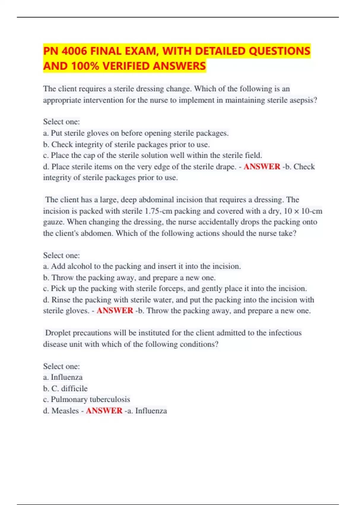 PN 4006 FINAL EXAM, WITH DETAILED QUESTIONS AND 100% VERIFIED ANSWERS ...