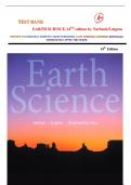 Test Bank for Earth Science, 14th Edition by Edward J. Tarbuck  & Frederick K. Lutgens | 9780321688507 | (Full test bank, 100% Verified Answers)| Rationales | LATEST