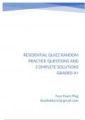 Residential Quizz Random Practice Questions and Complete Solutions Graded A&plus;