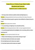 Guam Driver's Written Exam Study Guide Questions and Answers Latest 2025&sol;2026 COMPLETE FREQUENTLY MOST TESTED QUESTIONS WITH COMPLETE SOLUTION &sol;GET IT 100&percnt; ACCURATE&excl;&lpar;Graded A&plus;&rpar;