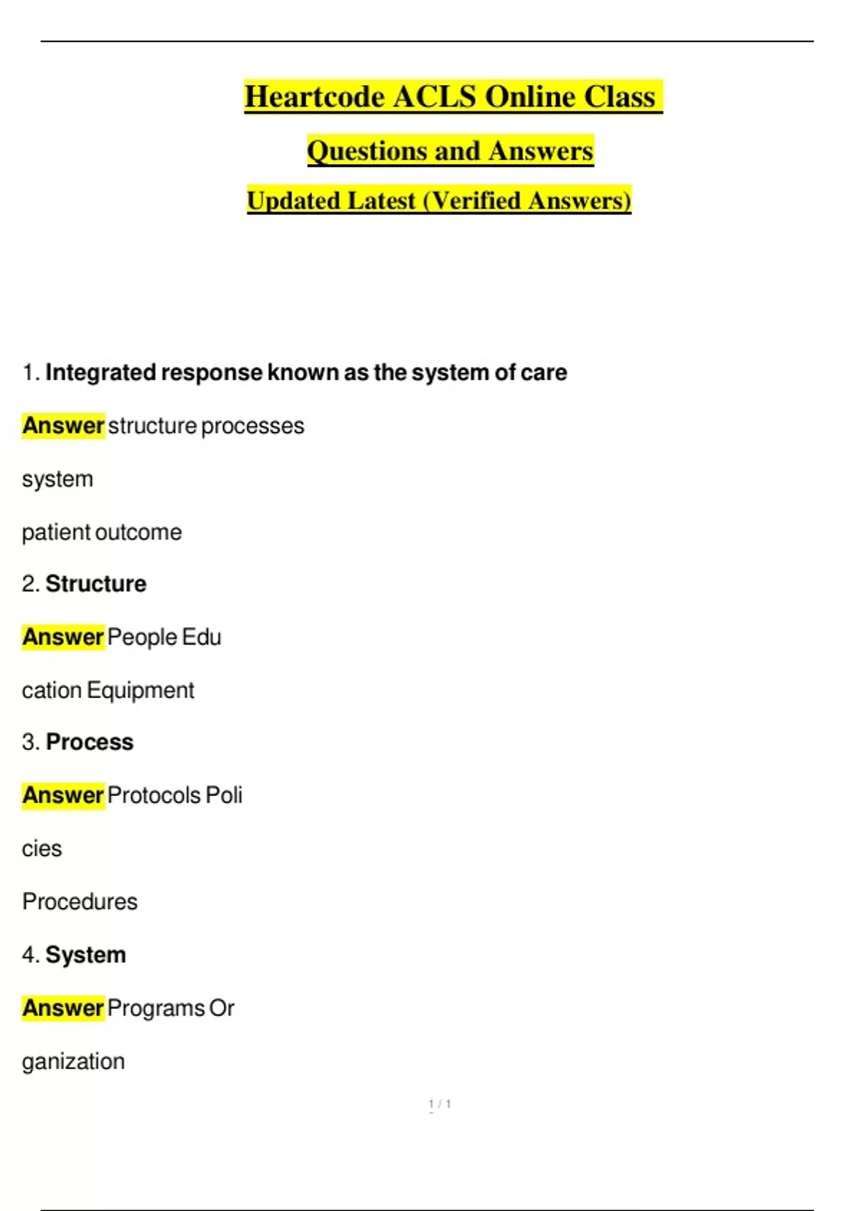 Heartcode ACLS Online Class 2025 Questions and Answers Latest 2025/2026 ...