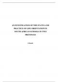 AN INVESTIGATION OF THE STATUS AND PRACTICE OF LIFE ORIENTATION IN SOUTH AFRICAN SCHOOLS IN TWO PROVINCES E Rooth 