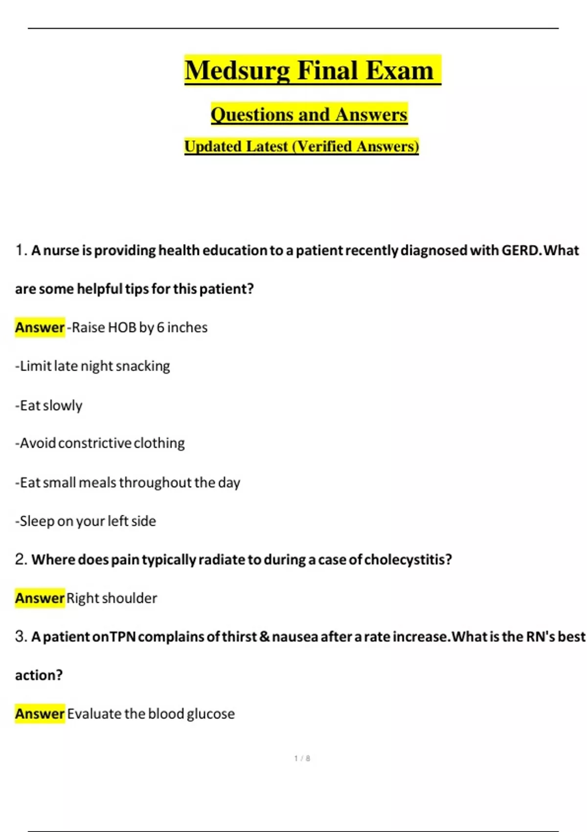 Med Surg 1 Final Exam Latest 2025/2026 COMPLETE FREQUENTLY MOST TESTED ...