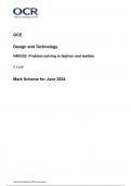 OCR A Level in Design and Technology&colon;  Fashion and Textiles H405&sol;02 JUNE 2024 MARK SCHEME&colon; Problem Solving in Fashion and Textiles 