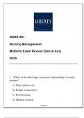 NURS 491 Nursing Management &lpar;LU&rpar; Midterm Exam Review Qns & Ans 2025