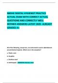 NBDHE DENTAL HYGIENIST PRACTICE ACTUAL EXAM WITH CORRECT ACTUAL QUESTIONS AND CORRECTLY WELL DEFINED ANSWERS LATEST 2025  ALREADY GRADED A&plus;     