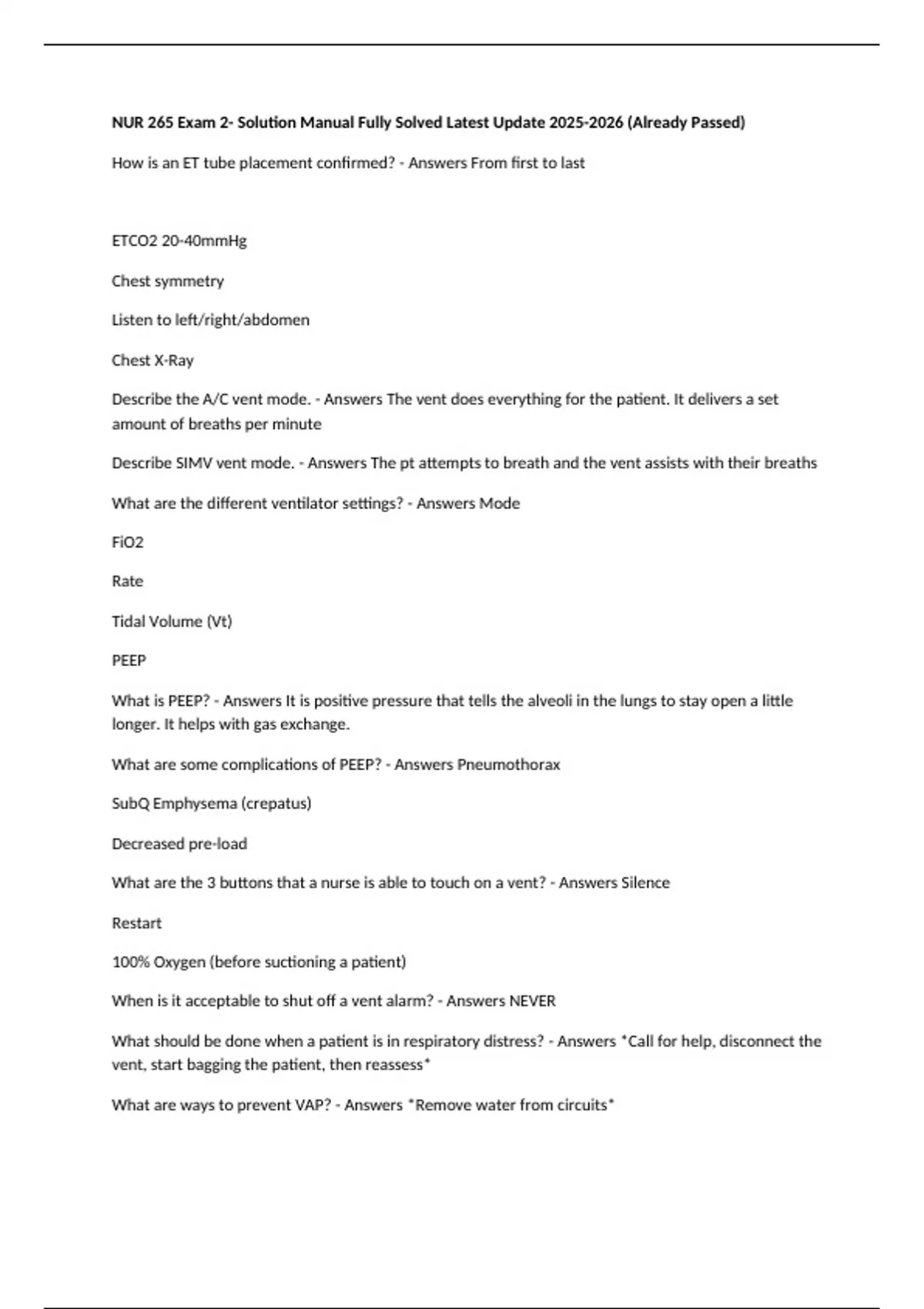 NUR 265 Exam 2- Solution Manual Fully Solved Latest Update (Already ...