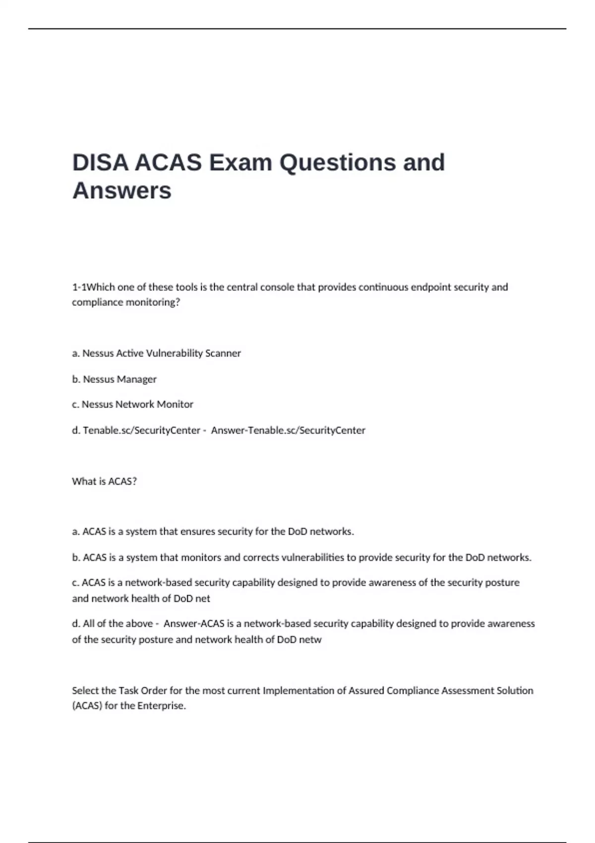 DISA ACAS Exam Questions and Answers - Acas - Stuvia US
