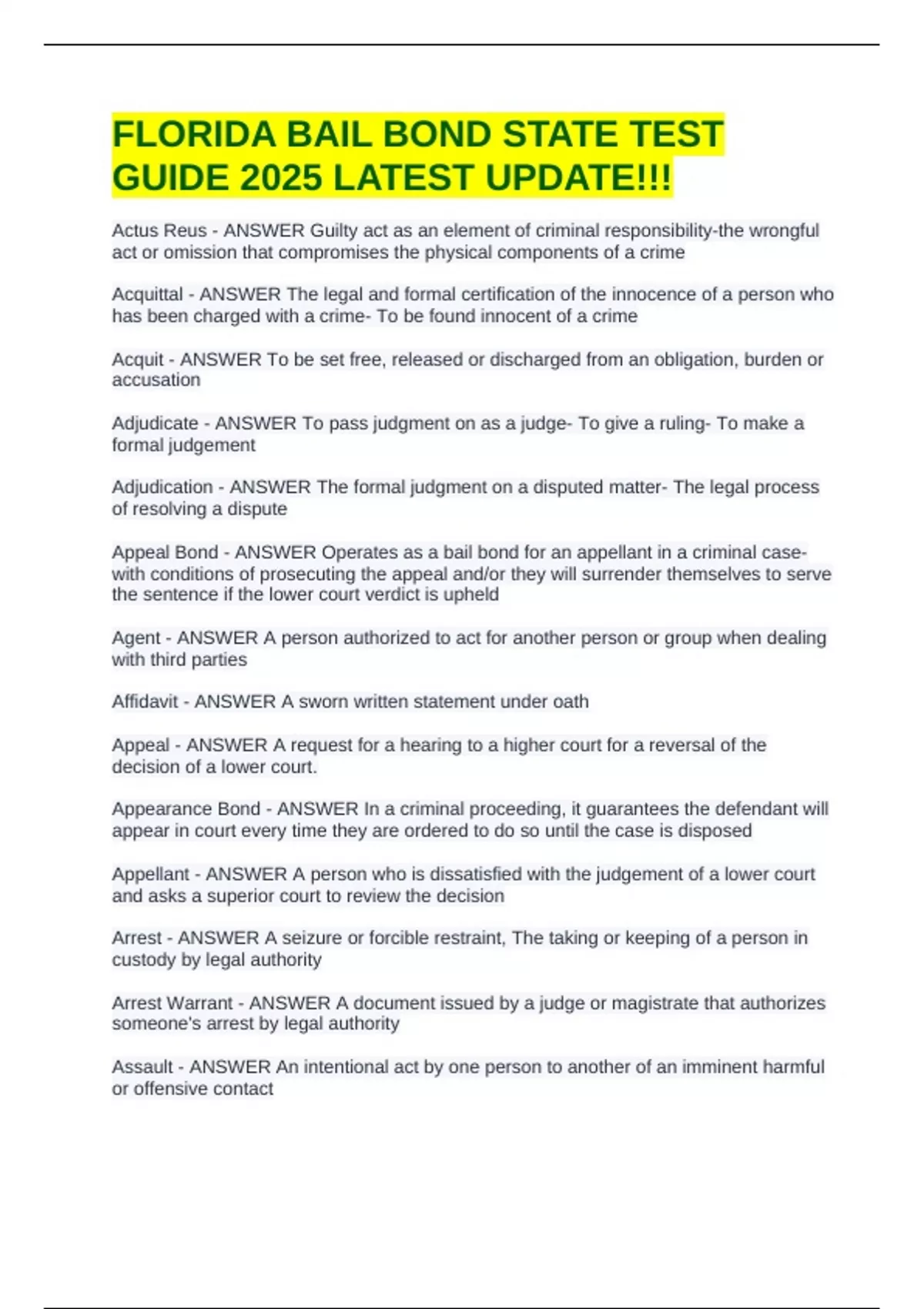 FLORIDA BAIL BOND STATE TEST GUIDE 2025 LATEST UPDATE!!! - FLORIDA BAIL ...