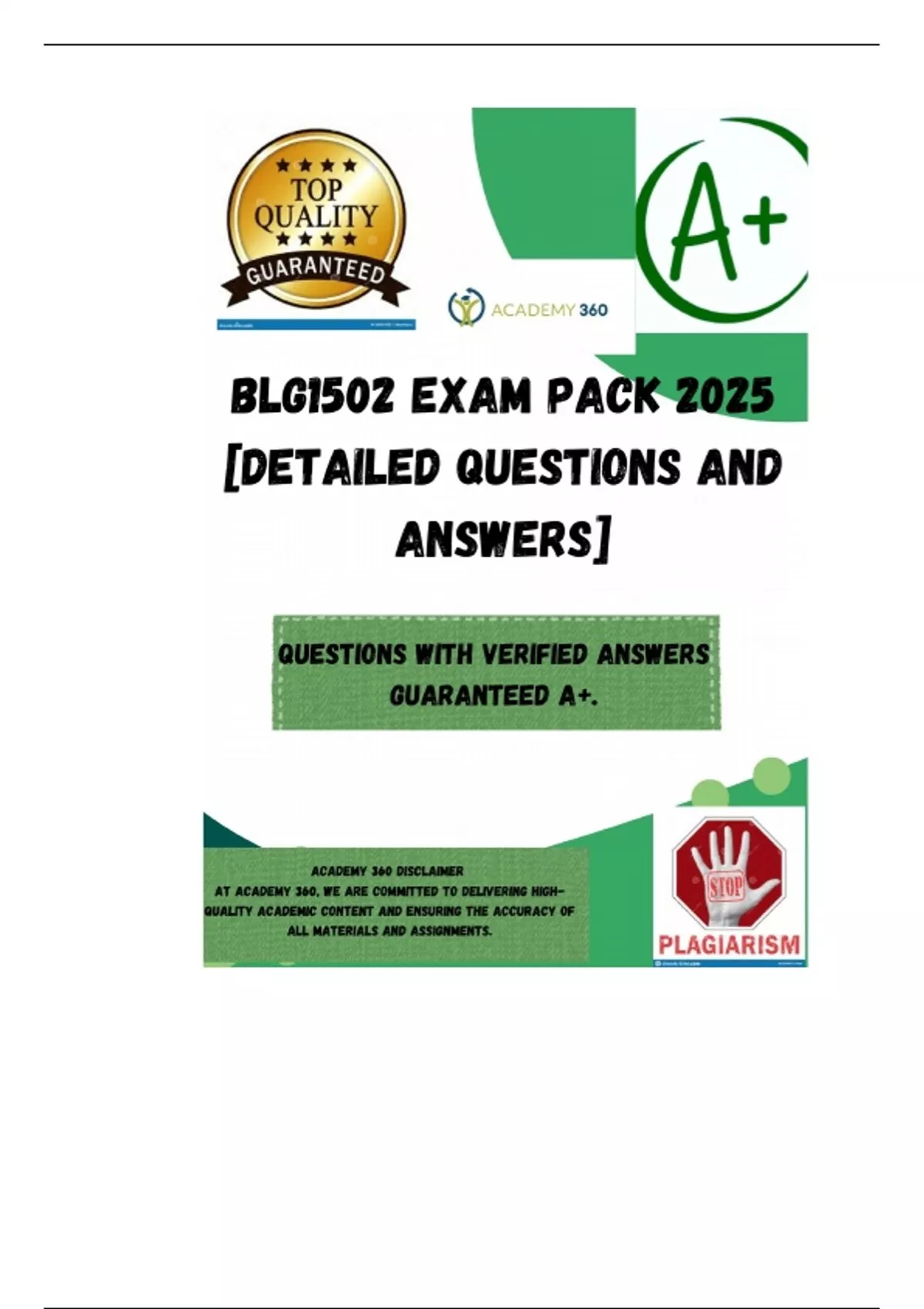 BLG1502 EXAM PACK 2025 [DETAILED QUESTIONS AND ANSWERS] - Animal and ...