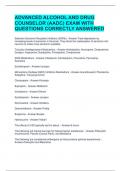 ADVANCED ALCOHOL AND DRUG COUNSELOR &lpar;AADC&rpar; EXAM WITH QUESTIONS CORRECTLY ANSWERED  