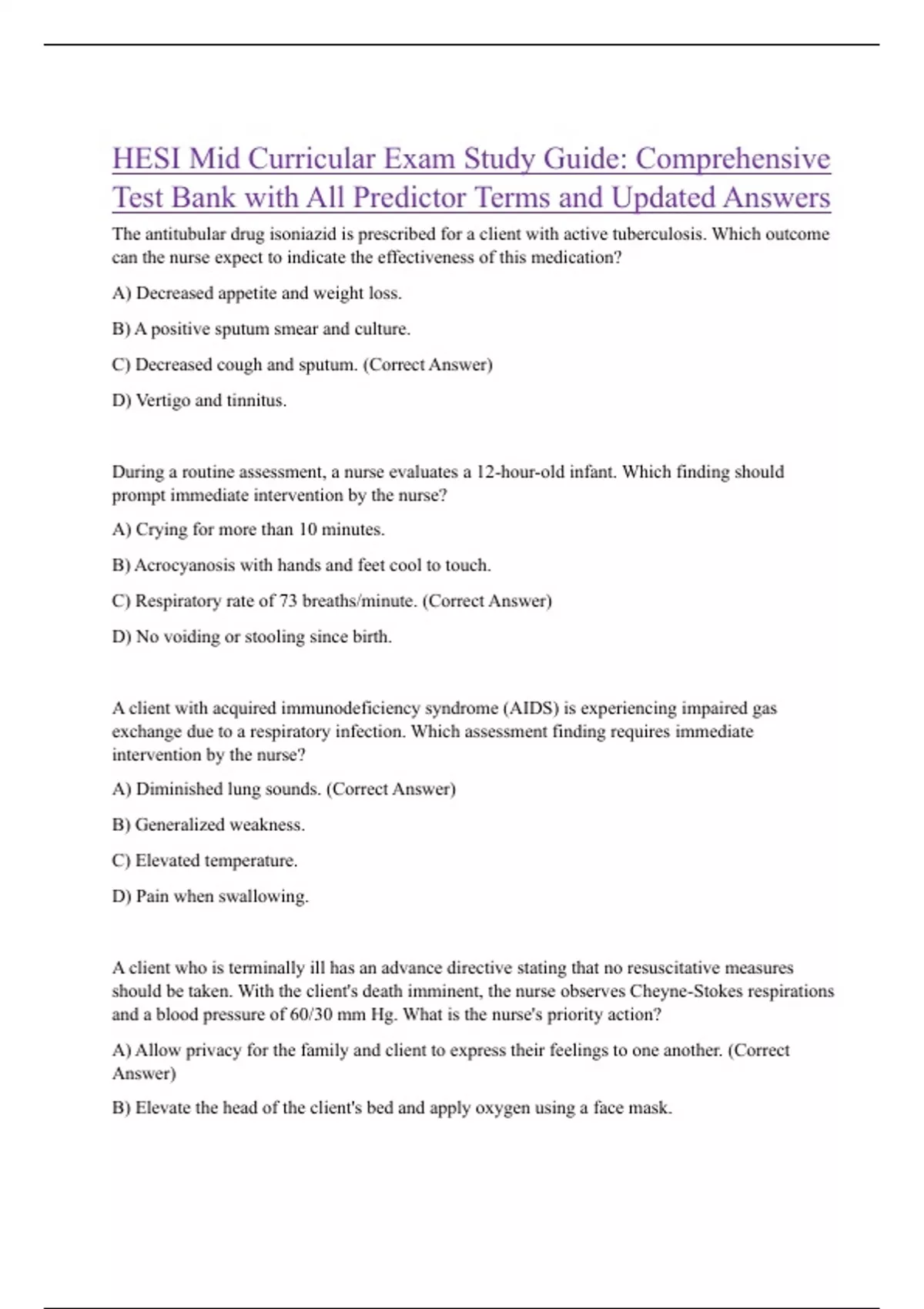 HESI Mid Curricular Exam Study Guide: Comprehensive Test Bank with All ...