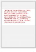 TEST BANK FOR MATERNAL & CHILD  HEALTH NURSING&colon; CARE OF THE  CHILDBEARING & CHILDREARING  FAMILY 8TH EDITION AUTHORS&colon;  JOANNE SILBERT-FLAGG&comma; PILLIT FULL  TEST BANK WITH ALL CHAPTERS&vert;&vert;  LATEST UPDATE 2025 WITH VERIFIED  SOLUTIONS GUARANTEED A&plus;
