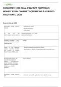 CHEMISTRY 1010 FINAL PRACTICE QUESTIONS NEWEST EXAM COMPLETE QUESTIONS & VERIFIED SOLUTIONS &sol; 2025