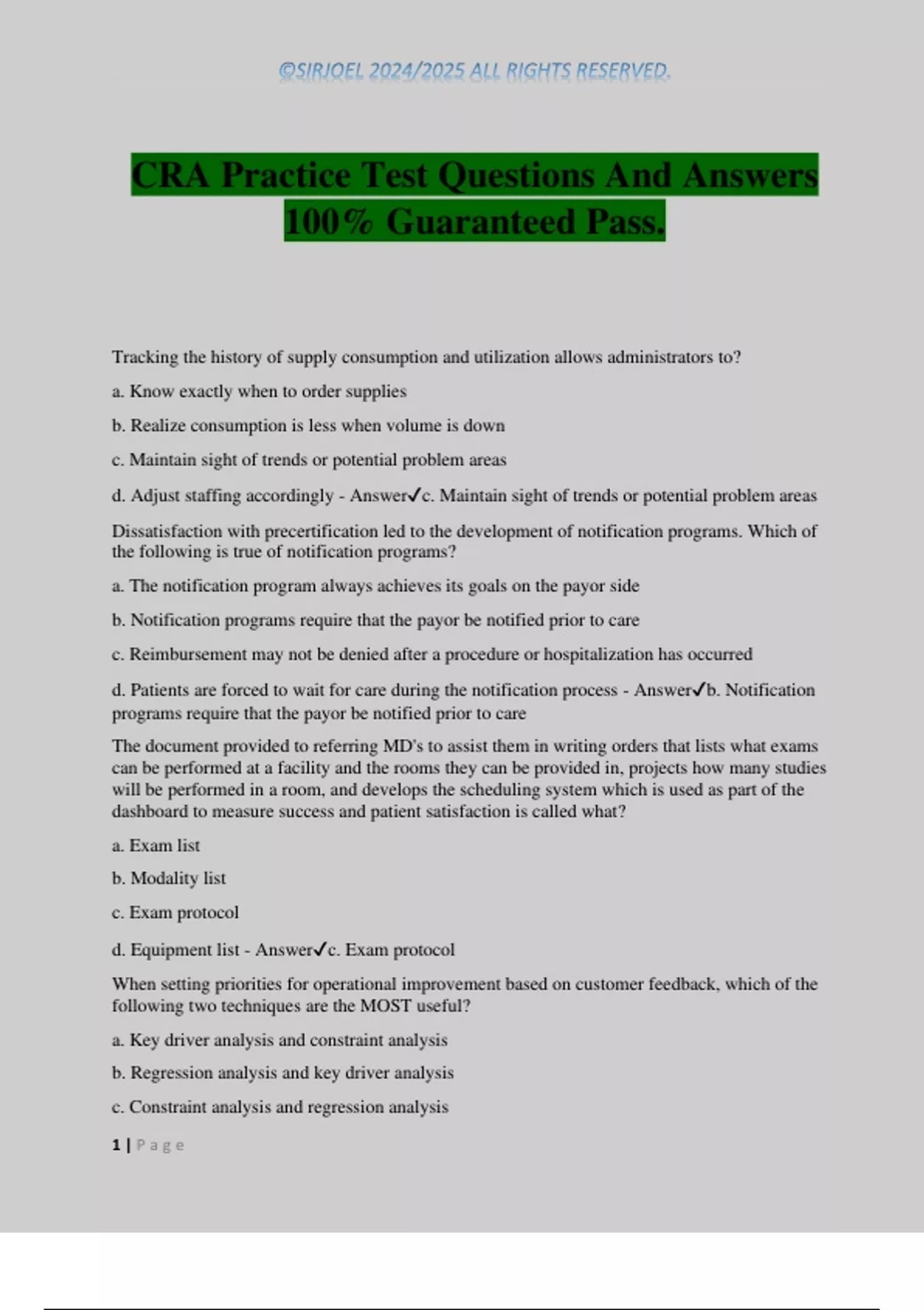 CRA Practice Test Questions And Answers 100% Guaranteed Pass. - CRA ...