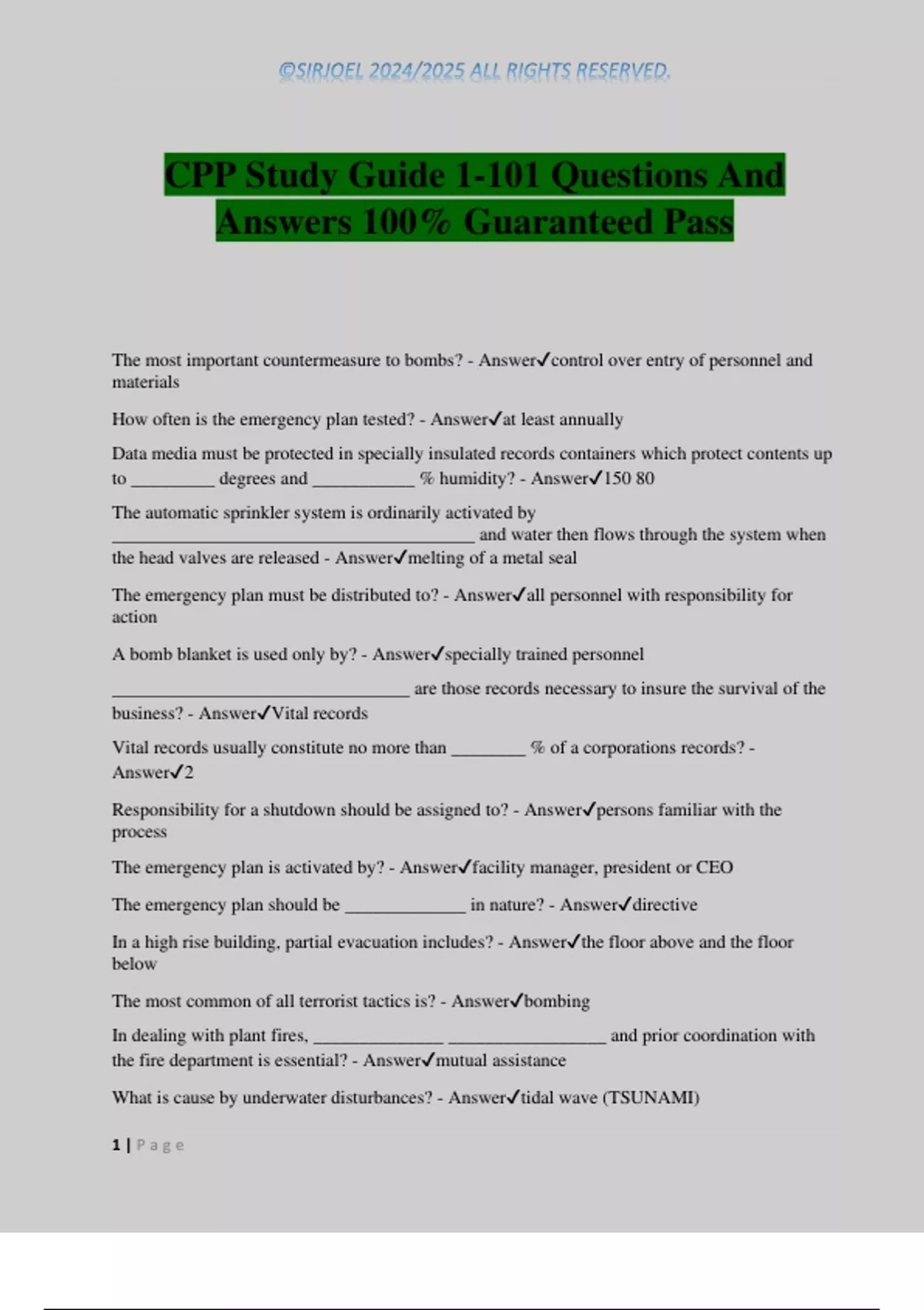 CPP Study Guide 1-101 Questions And Answers 100% Guaranteed Pass - CPP ...