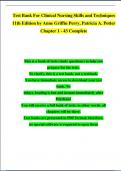 Test Bank For Clinical Nursing Skills and Techniques  11th Edition by Anne Griffin Perry&comma; Patricia A&period; Potter Chapter 1 - 43 Complete      This is a bank of tests &lpar;study questions&rpar; to help you prepare for the tests&period; To clarify&comma; this is a test bank&comma; not a t