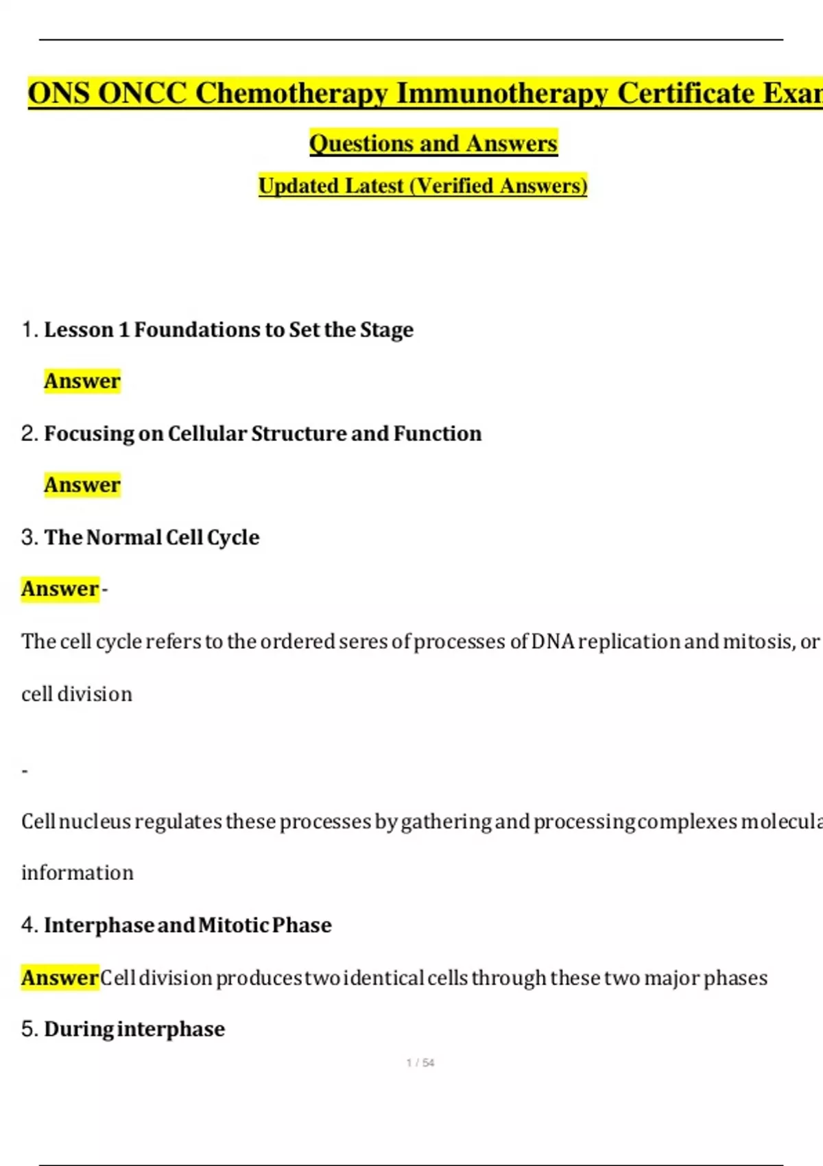 ONS/ ONCC Chemotherapy Immunotherapy Certificate Exam 2025 Questions ...
