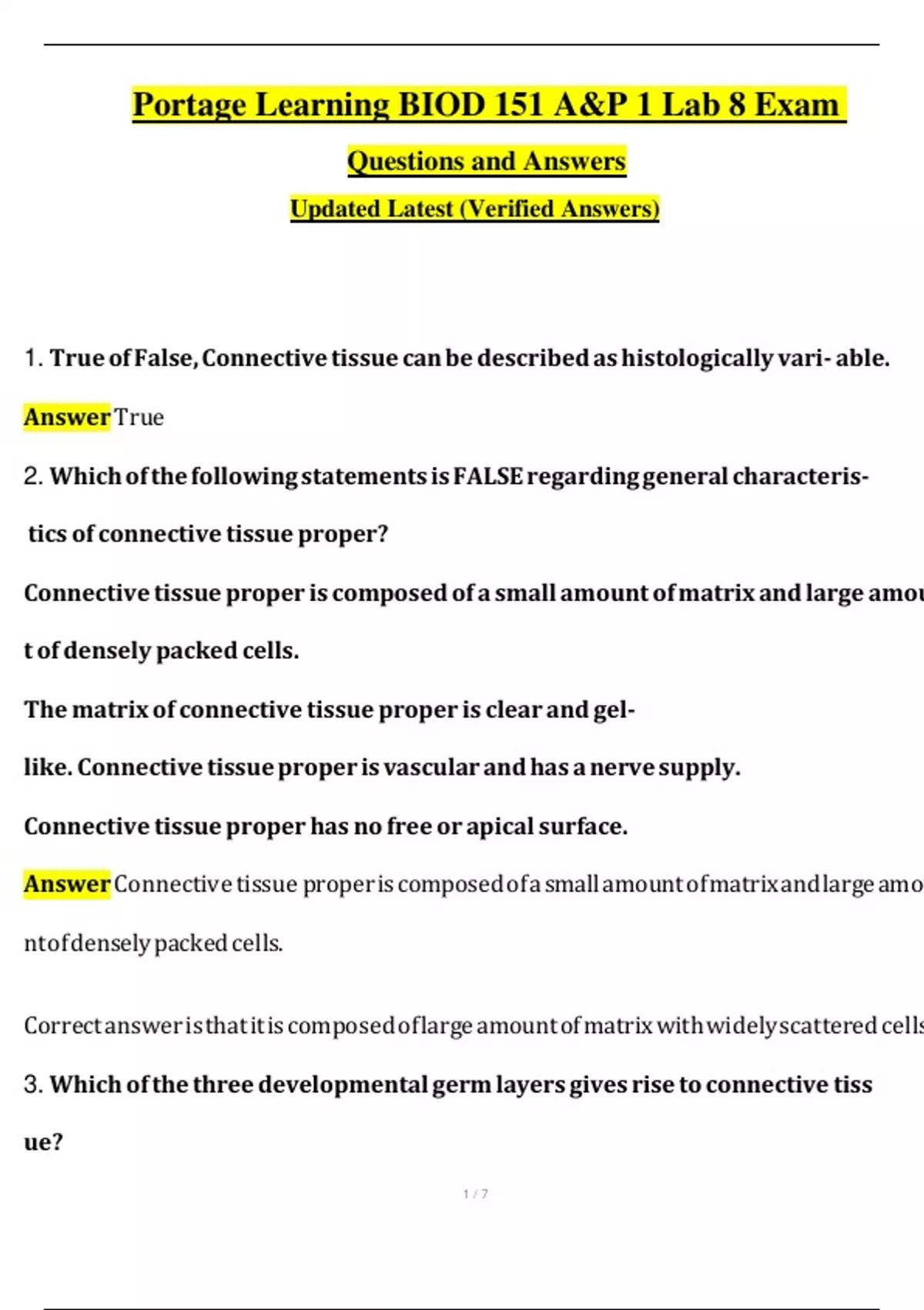Portage Learning BIOD 151 A&P 1 Lab 8 Exam 2025 Questions and Answers ...