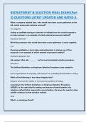 RECRUITMENT & SELECTION FINAL EXAM &lpar;Part  2&rpar; QUESTIONS LATEST UPDATED AND RATED A