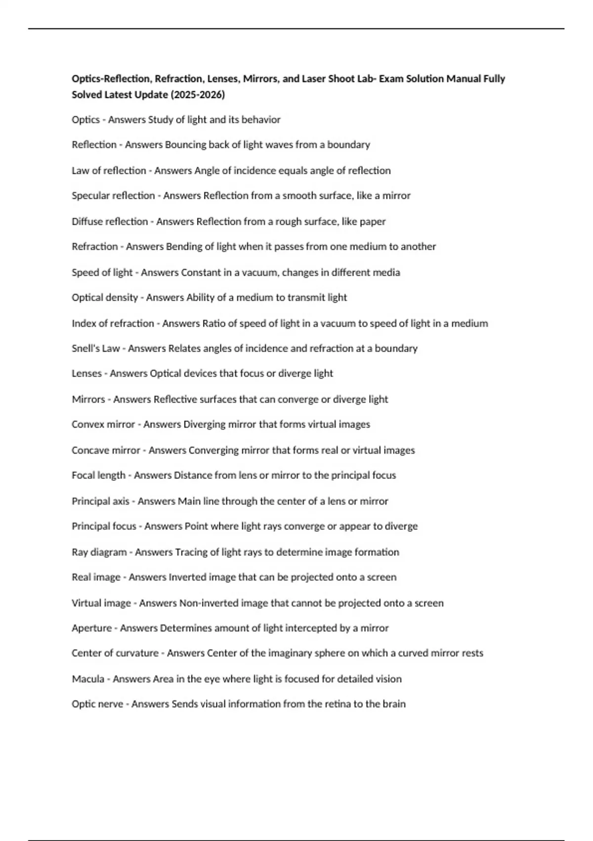 Optics Reflection Refraction Lenses Mirrors And Laser Shoot Lab