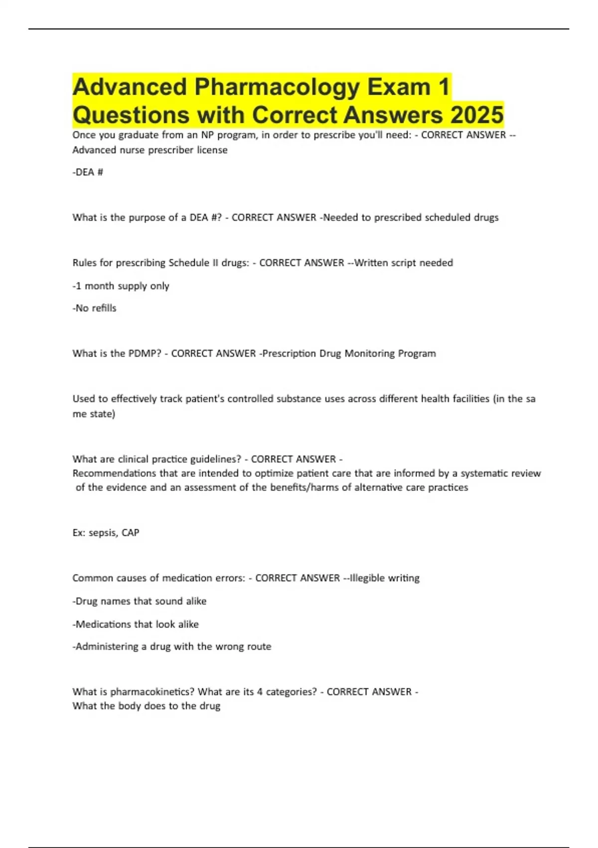 Advanced Pharmacology Exam 1 Questions With Correct Answers 2025 NSG Advanced pharmacology exam 1 questions with correct answers 2025 nsg