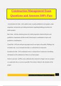 Construction Management Exam Questions and Answers 100&percnt; Pass