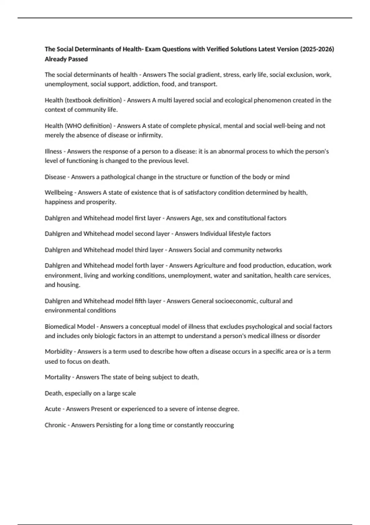 The Social Determinants of Health- Exam Questions with Verified ...