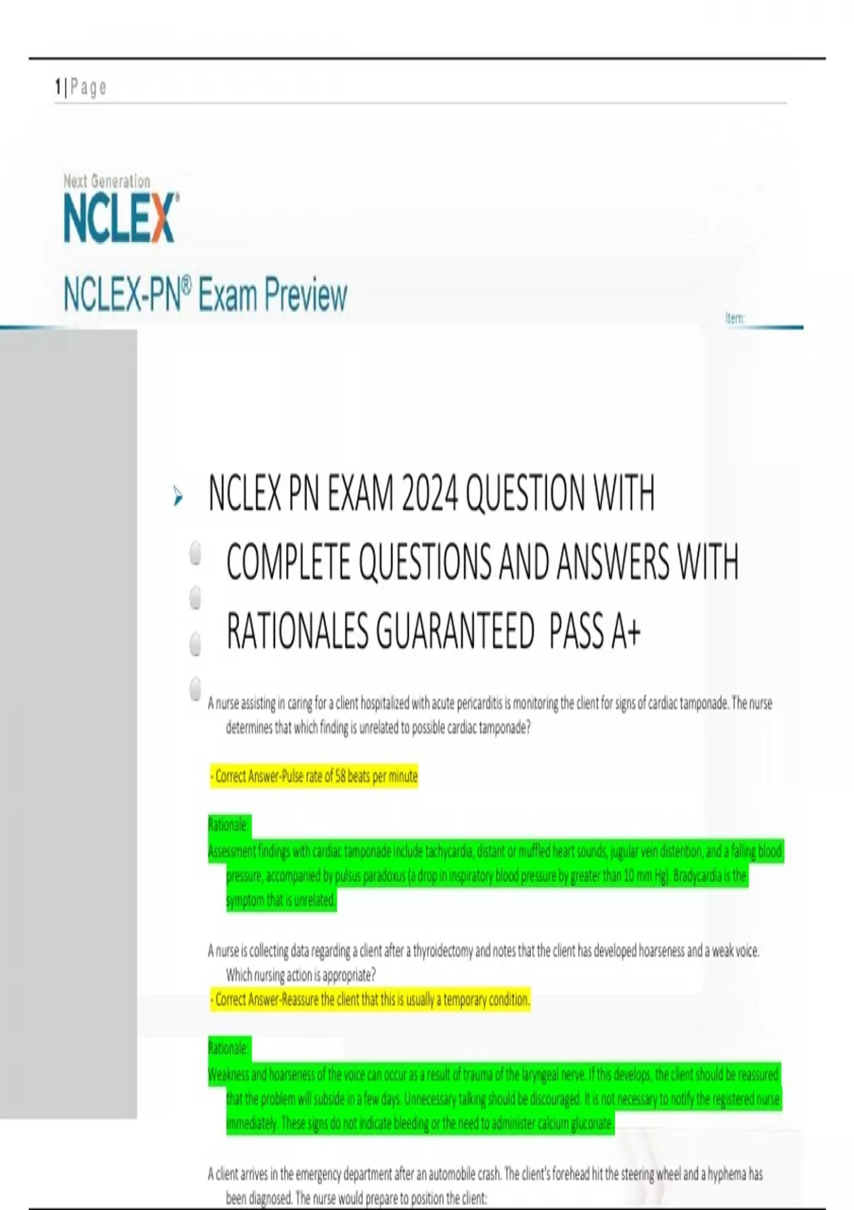 NCLEX PN Final Actual Exam Test Bank 2025/2026 /PN NCLEX EXIT Newest ...