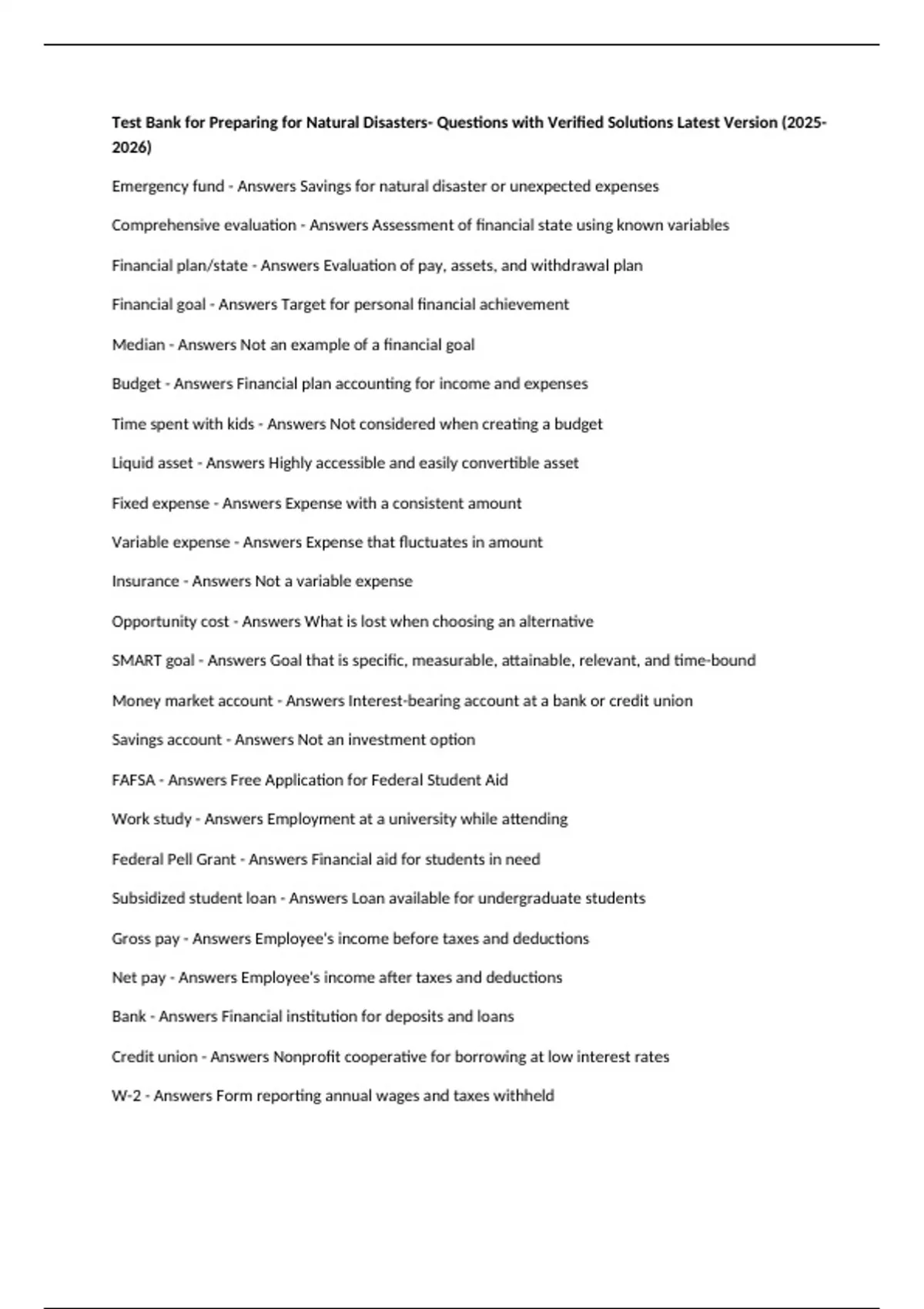 Natural Disaster Script And Questions Test Bank for Preparing for Natural Disasters- Questions with Verified ...