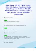Final Exam&colon; NR 503&sol; NR503 &lpar;Latest 2025&sol; 2026 Update&rpar; Population Health&comma; Epidemiology and Statistical Principles Review&vert; Questions & Answers&vert; Grade A&vert; 100&percnt; Correct &lpar;Verified Solutions&rpar;- Chamberlain