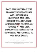  TACO BELL SHIFT LEAD TEST EXAM LATEST UPDATE 2025 WITH ACTUAL NGN QUESTIONS AND 100&percnt; CORRECT WELL EXPLAINED ANSWERS WITH RATIONALES GRADED A&plus; AND 100&percnt; GUARANTEED SUCCESS AFTER DOWNLOAD ALL YOU NEED TO PASS YOUR EXAMS&rpar;