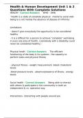 Health & Human Development Unit 1 & 2 Questions With Complete Solutions