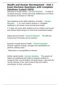 Health and Human Development - Unit 1 Exam Revision Questions with Complete Solutions &lpar;Latest
