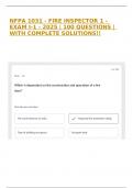 NFPA 1031 - FIRE INSPECTOR 1 - EXAM I-1 - 2025 &vert; 100 QUESTIONS &vert; WITH COMPLETE SOLUTIONS&excl;&excl;