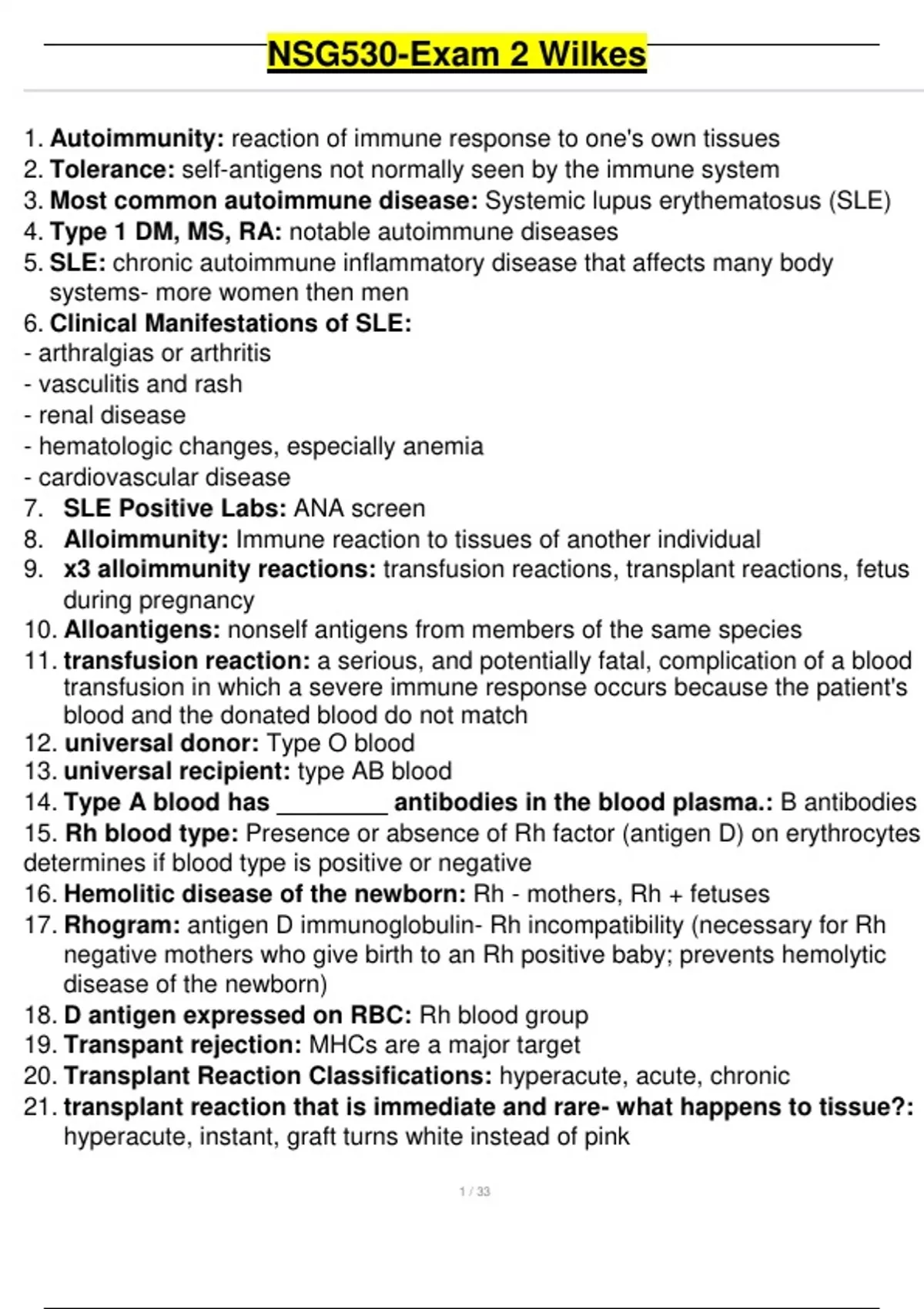 Exam 1 for nsg 530 ( 2025 update) advanced pathophysiology with ...