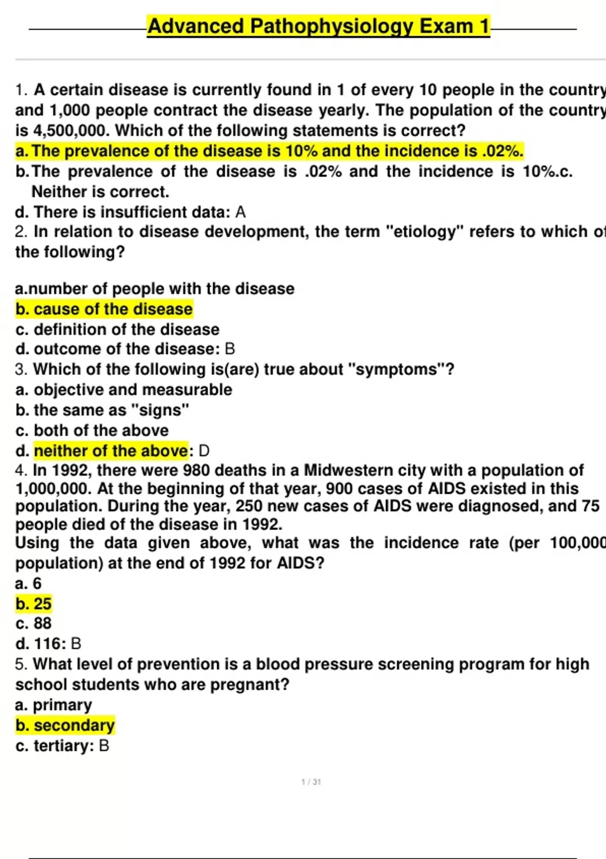 Exam 1 for nsg 530 ( 2025 update) advanced pathophysiology with ...