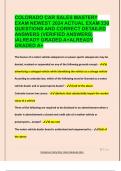COLORADO CAR SALES MASTERY  EXAM NEWEST 2024 ACTUAL EXAM 230  QUESTIONS AND CORRECT DETAILED  ANSWERS &lpar;VERIFIED ANSWERS&rpar;  &vert;ALREADY GRADED A&plus;ALREADY  GRADED A&plus;