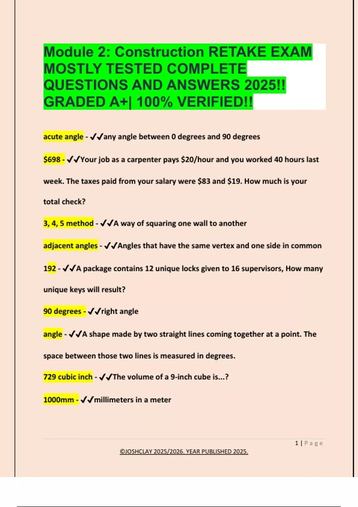 Module 2: Construction RETAKE EXAM MOSTLY TESTED COMPLETE QUESTIONS AND ...