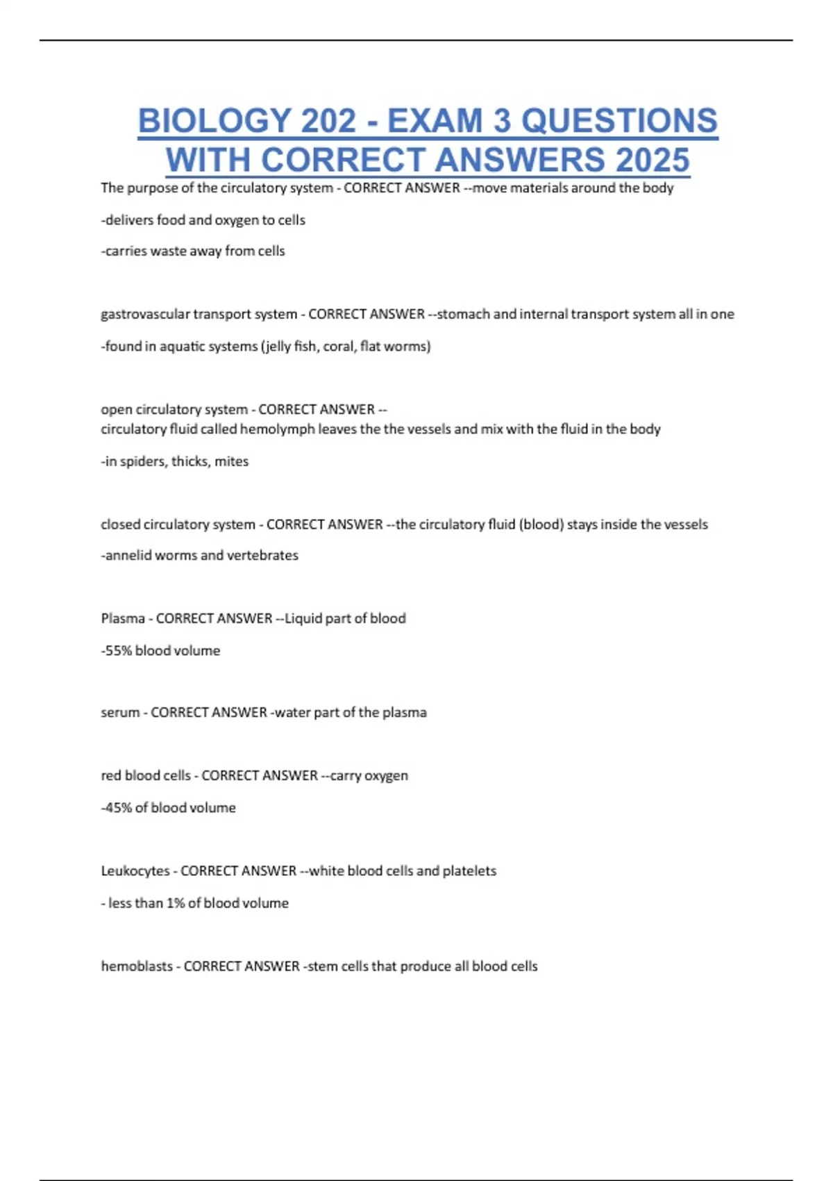 BIOLOGY 202 - EXAM 3 QUESTIONS WITH CORRECT ANSWERS 2025 - BIO 202 ...