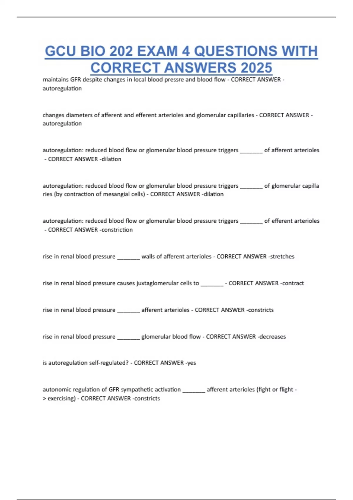 GCU BIO 202 EXAM 4 QUESTIONS WITH CORRECT ANSWERS 2025 - BIO 202 ...